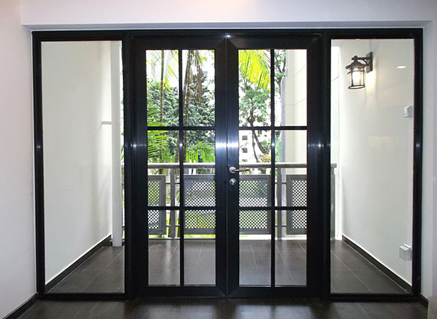Lattice Glass Swing Door, Black Anodised