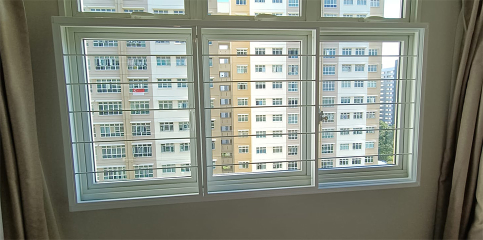 Slim window grill installation at bottom of window for BTO flats